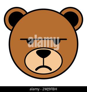 Dessin animé plat simple d'un ours avec une expression de visage méh désamusée, illustration vectorielle Illustration de Vecteur