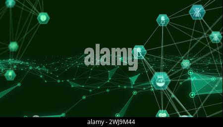 Illustration des réseaux de connexions avec des icônes sur fond vert Banque D'Images