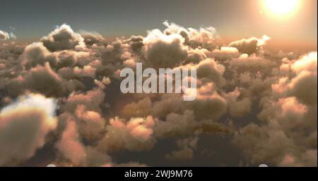 Un paysage nuageux serein baigné dans la lueur chaude d'un soleil couchant Banque D'Images