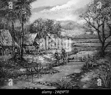 photographie monochrome noir et blanc peinture à l'huile originale campagne thaïlande rurale Banque D'Images