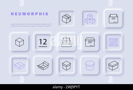 Icône de ligne de configuration de boîtes. Vitesse, livraison, calendrier, achat en ligne, marchandises, livreur, application. Style néomorphisme. Icône de ligne vectorielle pour les entreprises Illustration de Vecteur