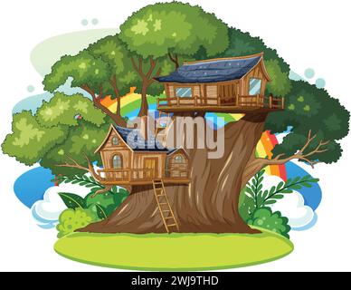 Illustration vectorielle colorée d'une cabane fantaisiste dans les arbres Illustration de Vecteur