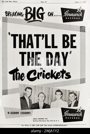 Buddy Holly et les crickets, 1957 - That's Be the Day ad - Cash Box, Brunswick Records. Banque D'Images