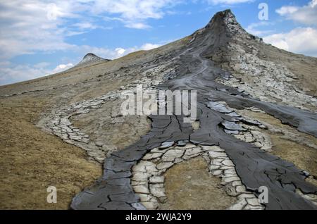 Paysage de volcan de boue, gros plan, Buzau, Roumanie Banque D'Images