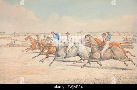 Steeplechasing : The Start, par Henry Thomas Alken, graphite et aquarelle. c.1820s. Banque D'Images