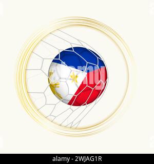 But de marquage des Philippines, symbole de football abstrait avec illustration du ballon des Philippines dans le filet de football. Illustration sportive vectorielle. Illustration de Vecteur