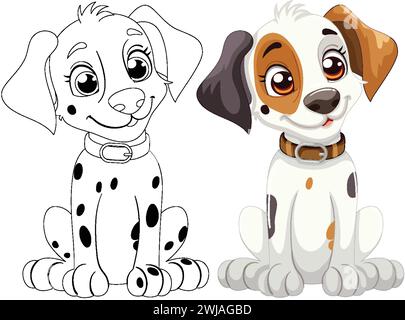 Deux chiots à pois mignons dans un style vectoriel Illustration de Vecteur