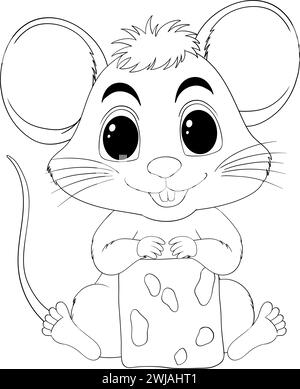 Adorable souris tenant un bloc de fromage heureusement. Illustration de Vecteur