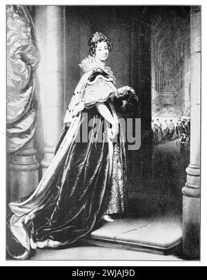 Portrait de Louisa Barbara Trefusis, Lady Rolle (c1795 - 1885), dans les robes qu'elle portait lors du couronnement du roi Guillaume IV d'Angleterre. Illustration en noir et blanc du Connoisseur, un magazine illustré pour collectionneurs Voll 3 (mai-août 1902) publié à Londres. Banque D'Images