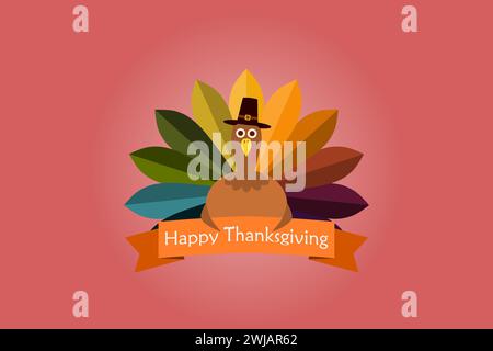 Célébration du jour de Thanksgiving avec oiseau de dinde. Motif carte de voeux pour le jour de Thanksgiving. Illustration de Vecteur