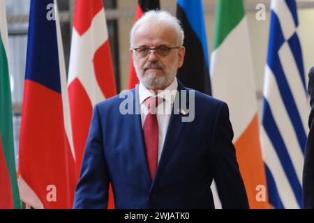 Bruxelles, Belgique. 14 février 2024. Le président du Conseil de l'UE, Charles Michel, rencontre Talat Xhaferi, premier ministre de la Macédoine du Nord, à Bruxelles, en Belgique, le 14 février 2024. Crédit : ALEXANDROS MICHAILIDIS/Alamy Live News Banque D'Images
