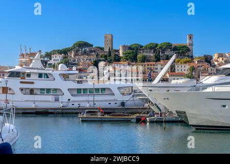 Magnifique IGY Vieux-Port de Cannes sur la Côte d'Azur, Côte d'Azur, France. Accostage pour bateaux et yachts de toutes tailles. Banque D'Images