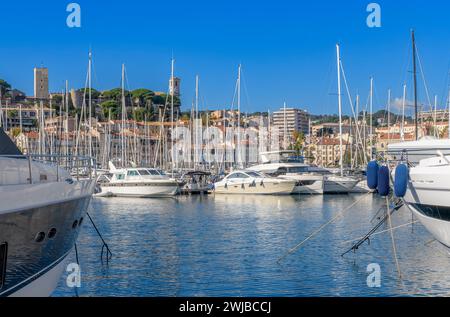 Magnifique IGY Vieux-Port de Cannes sur la Côte d'Azur, Côte d'Azur, France. Accostage pour bateaux et yachts de toutes tailles. Banque D'Images