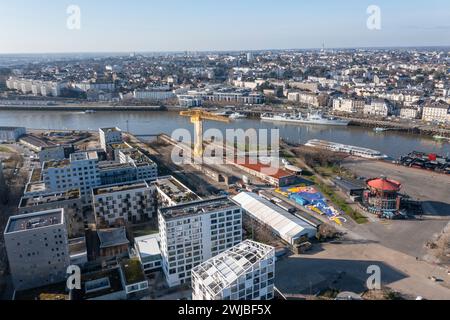 Photo prise par un drone de la ville française de Nantes sur la Loire. Banque D'Images