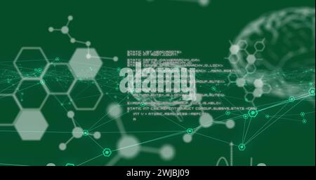 Image numérique du traitement des données médicales et réseau de connexions sur fond vert Banque D'Images