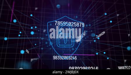 Illustration des nombres qui changent avec le cadenas de sécurité en ligne sur le réseau de connexions en bleu Banque D'Images