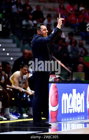 Torino, Italie. 14 février 2024. Aquila basket Trento Paolo Galbiati lors du match des huit derniers quarts de finale de la Frecciarossa entre EA7 Emporio Armani Milano vs Dolomiti Energia Trentino, à Turin dans le nord de l'Italie - mercredi 14 FÉVRIER 2024. Sport. (Photo de Marco Alpozzi/Lapresse) crédit : LaPresse/Alamy Live News Banque D'Images