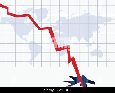 Marché boursier s'écraser vers le bas flèche et tomber de graphique cassant illustration Illustration de Vecteur