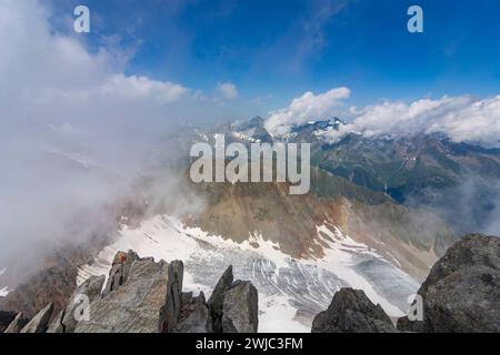 Vue du sommet Wilder Freiger, glacier Fernerstube Stubaier Alpen Stubai Alpes Stubaital Tirol, Tyrol Autriche Banque D'Images