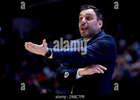 Torino, Italie. 14 février 2024. Aquila basket Trento Paolo Galbiati lors du match des quarts de finale des huit paniers de Frecciarossa entre EA7 Emporio Armani Milano vs Dolomiti Energia Trentino, à Turin dans le nord de l'Italie - mercredi 14 FÉVRIER 2024. Sport - panier (photo de Marco Alpozzi/Lapresse) crédit : LaPresse/Alamy Live News Banque D'Images