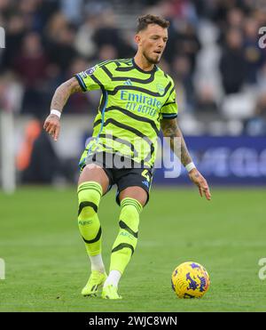 Londres, Royaume-Uni. 11 février 2024. 11 février 2024 - West Ham United v Arsenal - premier League - London Stadium. Ben White d'Arsenal en action. Crédit photo : Mark pain/Alamy Live News Banque D'Images