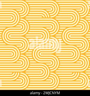 Motif ramen, ornement sans couture de vagues de pâtes de nouilles jaunes, fond vectoriel. Couverture de menu de cuisine japonaise asiatique ou chinoise et fond de nouvel an lunaire avec motif zigzag rond de nouilles ramen Illustration de Vecteur