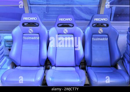 Sièges dans la zone VIP, Estadio Santiago Bernabeu, stade de football du club espagnol Real Madrid, 80354 sièges, Madrid, Espagne Banque D'Images