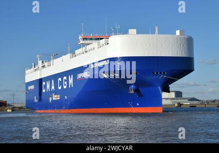 Indianapolis, une nouvelle gamme de véhicules CMA CGM LNG transportant des navires nommés d'après les circuits de course automobile. Banque D'Images