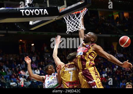 Torino, Italie. 14 février 2024. Lors du match des quarts de finale du Frecciarossa final Eight basket entre Umana Reyer Venezia vs Estra Pistoia, à Turin dans le nord de l'Italie - mercredi 14 FÉVRIER 2024. Sport - panier (photo de Marco Alpozzi/Lapresse) crédit : LaPresse/Alamy Live News Banque D'Images