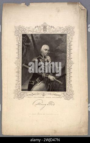 Gravure basée sur un portrait du contre-amiral Cuthbert, Lord Collingwood, (1748-1810), 1er baron Colingwood, par Henry Howard. Ami et successeur de Nelson, la personnalité particulière de Collingwood l'empêcha d'atteindre la popularité de son chef, mais il travailla lui-même jusqu'à la mort pour ce qu'il pensait être le bien du Service. Banque D'Images