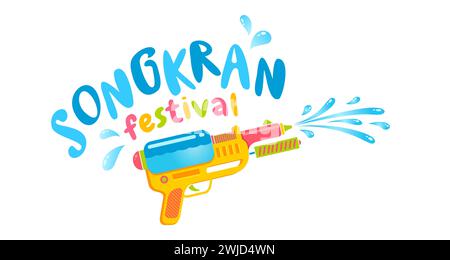 Logo vectoriel avec pistolet à eau pour le festival Songkran en Thaïlande. Logo pour festival de l'eau avec pistolet. Illustration de Vecteur