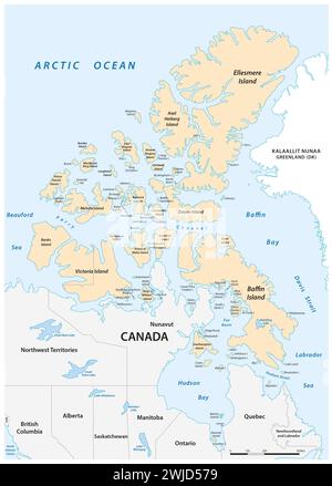 Carte vectorielle détaillée de l'archipel arctique canadien Banque D'Images