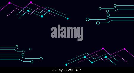 Modèle technique dans la forme géométrique de style cyberpunk. Lignes et graphiques. Conception de réseaux sociaux applications mobiles bannières affiche carte postale présentation et publicité. Illustration vectorielle. Illustration de Vecteur