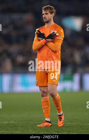 Rome, Italie. 14 février 2024. Ivan Provedel de SS Lazio réagit après que son coéquipier Ciro immobile de SS Lazio ait marqué un penalty pour donner aux hôtes une avance de 1-0 lors du match de l'UEFA Champions League à Olimpico, Rome. Le crédit photo devrait se lire : Jonathan Moscrop/Sportimage crédit : Sportimage Ltd/Alamy Live News Banque D'Images