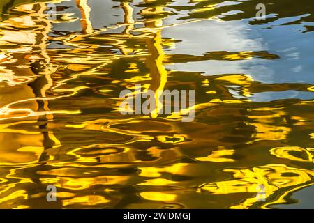 Réflexion sur l'eau colorée jardin abstrait Kinkaku-Ji Rokuon-Ji Pavillon d'or Zen Buddhist Temple Park Kyoto Japon. Dates à 1397 site du patrimoine mondial. Banque D'Images