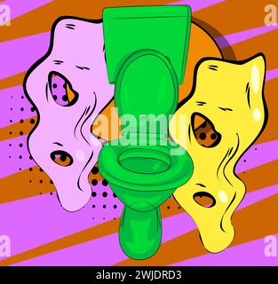 Cartoon Flush Toilet, toilettes de bande dessinée. Design pop art de bandes dessinées vectorielles rétro. Illustration de Vecteur