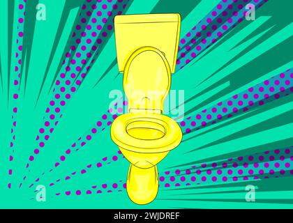 Cartoon Flush Toilet, toilettes de bande dessinée. Design pop art de bandes dessinées vectorielles rétro. Illustration de Vecteur