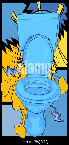 Cartoon Flush Toilet, toilettes de bande dessinée. Design pop art de bandes dessinées vectorielles rétro. Illustration de Vecteur