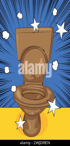 Cartoon Flush Toilet, toilettes de bande dessinée. Design pop art de bandes dessinées vectorielles rétro. Illustration de Vecteur