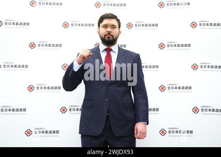 Tokyo, Japon. 15 février 2024. Aaron Wolf (JPN) Judo : le représentant japonais du judo pour les prochains Jeux Olympiques de Paris 2024 assiste à une conférence de presse à Tokyo, Japon . Crédit : Yohei Osada/AFLO SPORT/Alamy Live News Banque D'Images