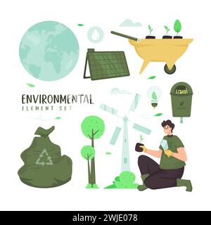 Jeu d'illustrations d'éléments de protection de l'environnement Illustration de Vecteur