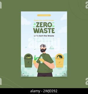 Zéro déchet trie l'illustration vectorielle de la poubelle sur la conception de l'affiche Illustration de Vecteur