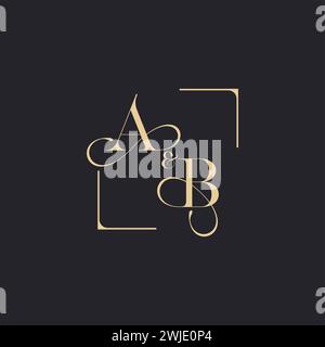 AB concept simple de logo de contour de mariage et carré d'or de conception initiale en fond blanc Illustration de Vecteur