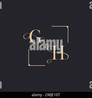 GH concept simple du logo de contour de mariage et carré de l'or de conception initiale en fond blanc Illustration de Vecteur