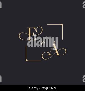 EA concept simple de logo de contour de mariage et carré d'or de conception initiale en fond blanc Illustration de Vecteur