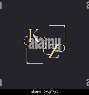 KZ concept simple de logo de contour de mariage et carré d'or de conception initiale en fond blanc Illustration de Vecteur