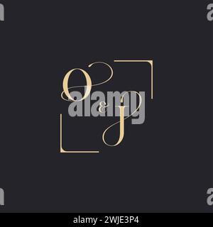 JO concept simple de logo de contour de mariage et carré de conception initiale en or sur fond blanc Illustration de Vecteur