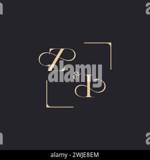 ZI concept simple de logo de contour de mariage et carré d'or de conception initiale en fond blanc Illustration de Vecteur