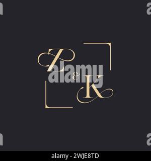 ZK concept simple de logo de contour de mariage et carré de conception initiale d'or en fond blanc Illustration de Vecteur