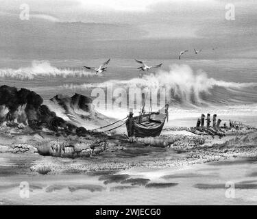 Photographie monochrome noir et blanc peinture aquarelle originale SEA Beach phuket thaïlande Banque D'Images